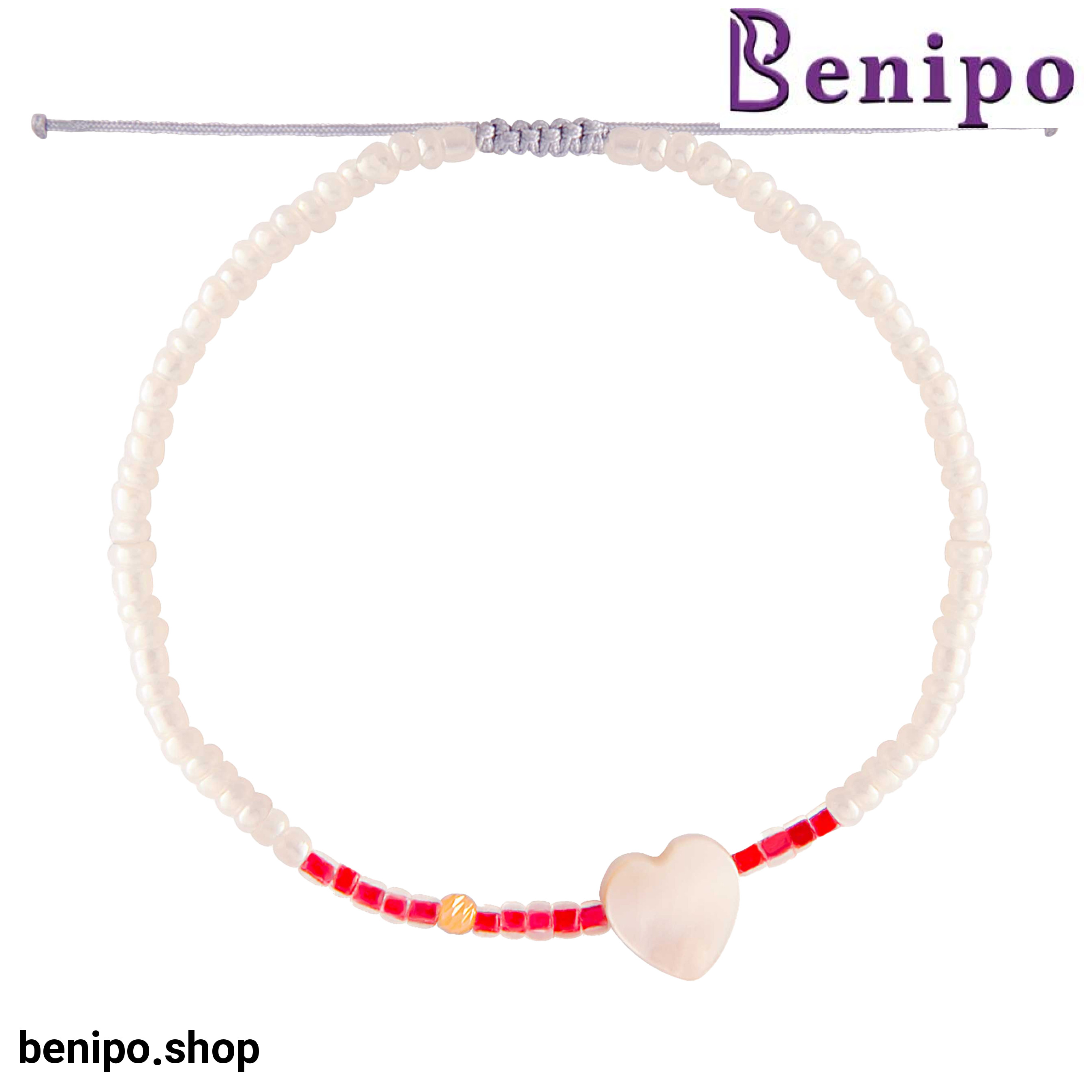 دستبند بندی طلا 18 عیار زنانه مدل گوی تراش البرناردو و قلب صدفی