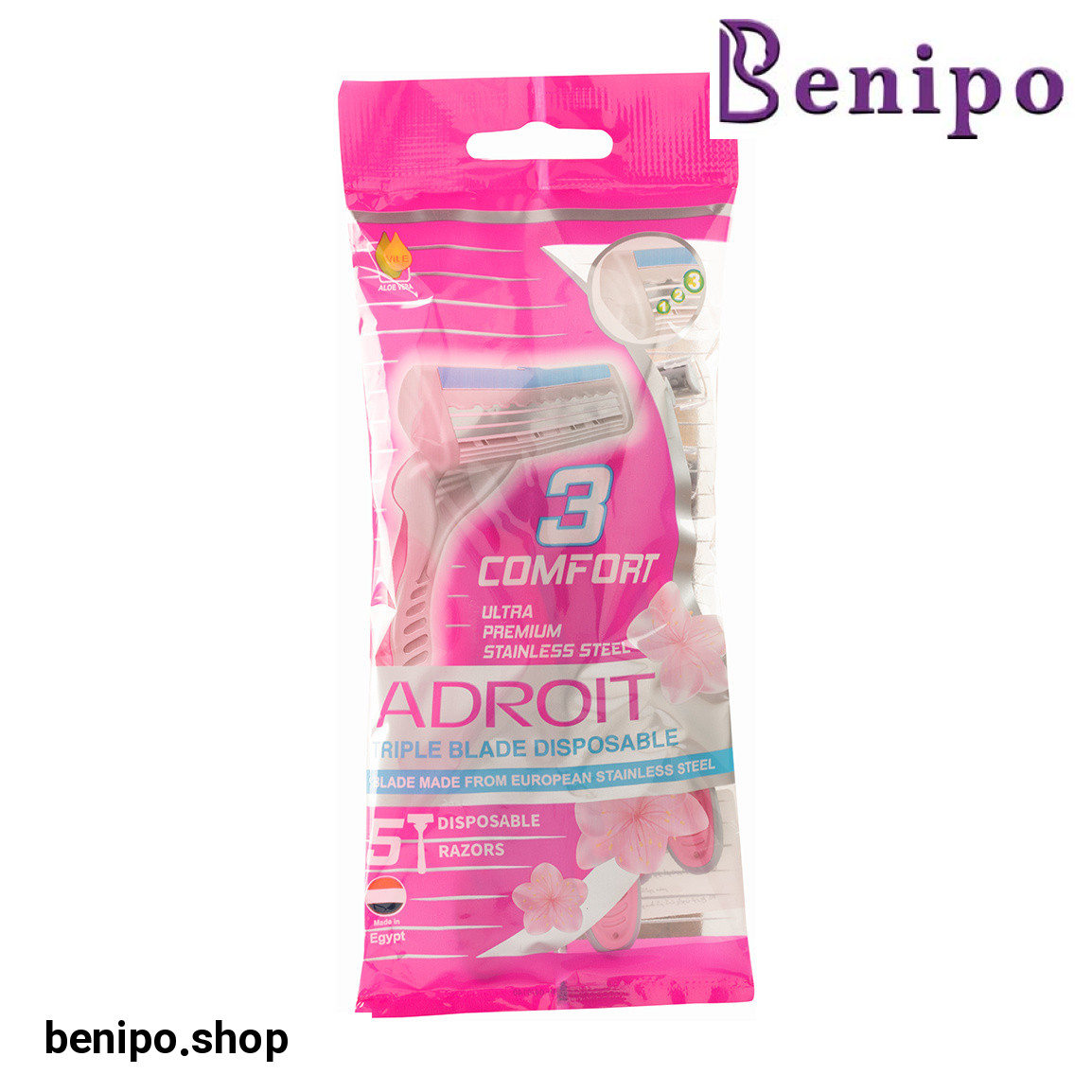 تیغ یکبار مصرف زنانه سه لبه صابون دار بسته 5 عددی