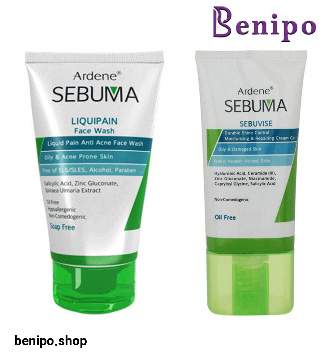 پک مایع شوینده غیرصابونی Liquipain سبوما مناسب پوست صورت چرب و دارای آکنه 150میل به همراه کرم ژل مرطوب کننده و بازسازی کننده سبوما مناسب پوست چرب و آسیب دیده 40میل