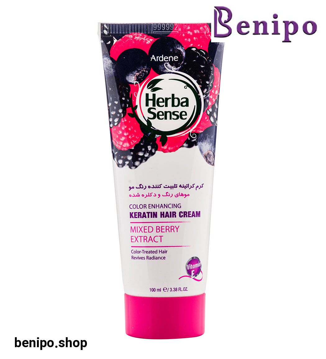 کرم کراتینه تثبیت کننده رنگ مو  هرباسنس حاوی عصاره توت های وحشی مناسب موهای رنگ و دکلره شده 100میل