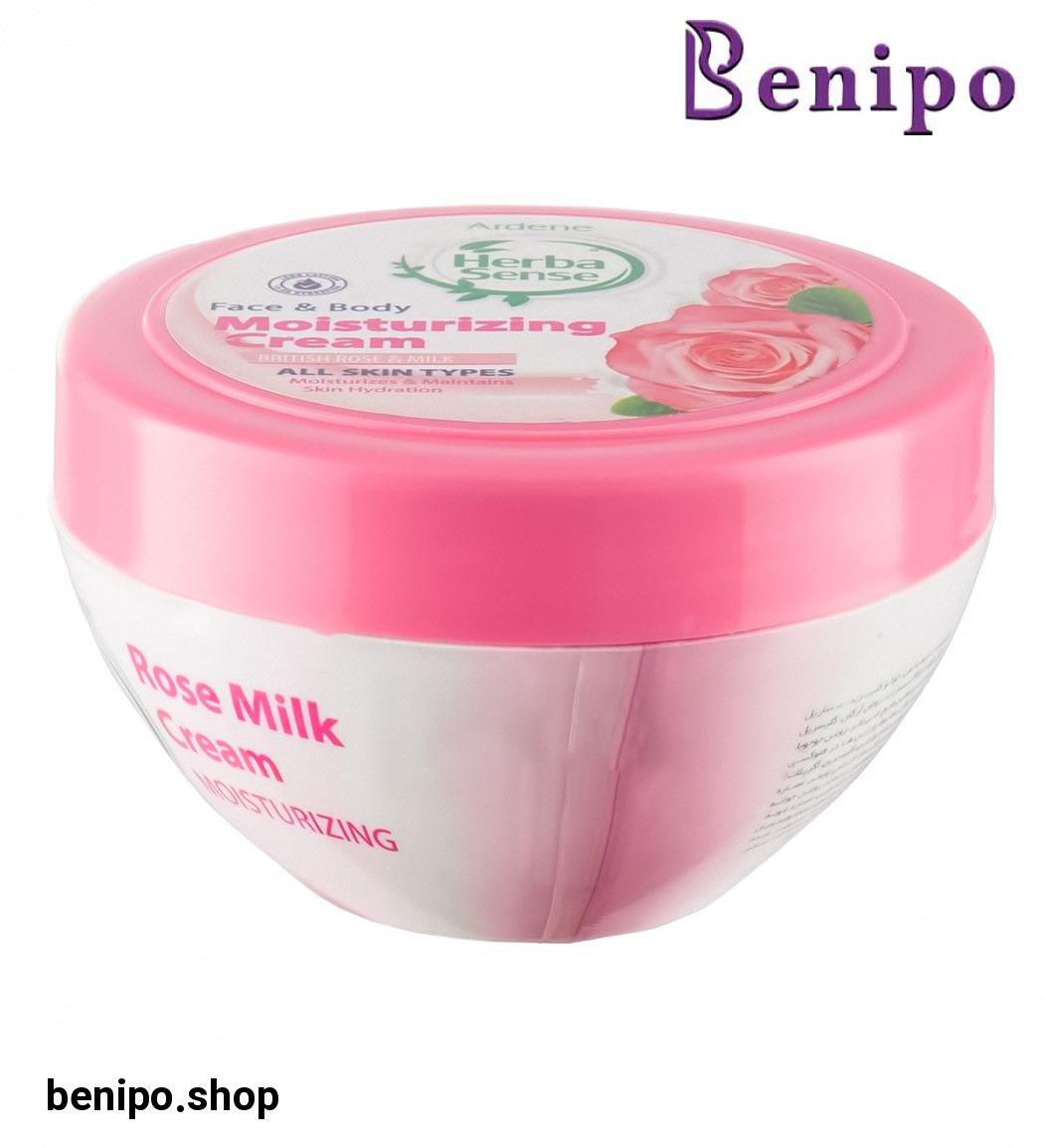 کرم مرطوب کننده صورت و بدن با رایحه رز و شیر هرباسنس 150گرم