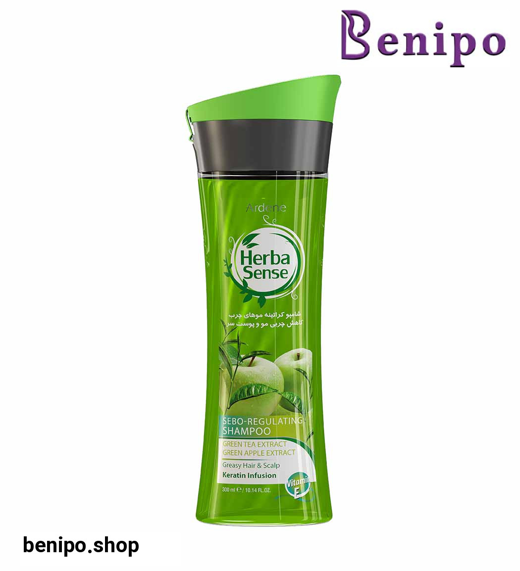 شامپو  کراتینه هرباسنس مخصوص موی چرب با عصاره چای سبز و سیب سبز