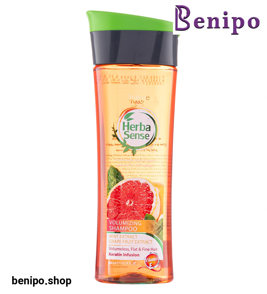 شامپو هرباسنس حجم دهنده مو مناسب مو نازک و کم حجم حاوی گریپ فروت و نعنا