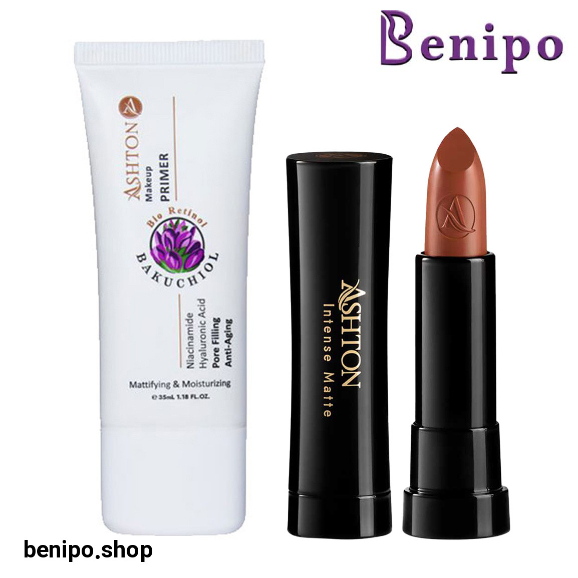 پک دو عددی پرایمر حاوی عصاره باکوچیول حجم 35 میلی لیتر و رژ لب جامد مدل مات وزن 4 گرم شماره 47