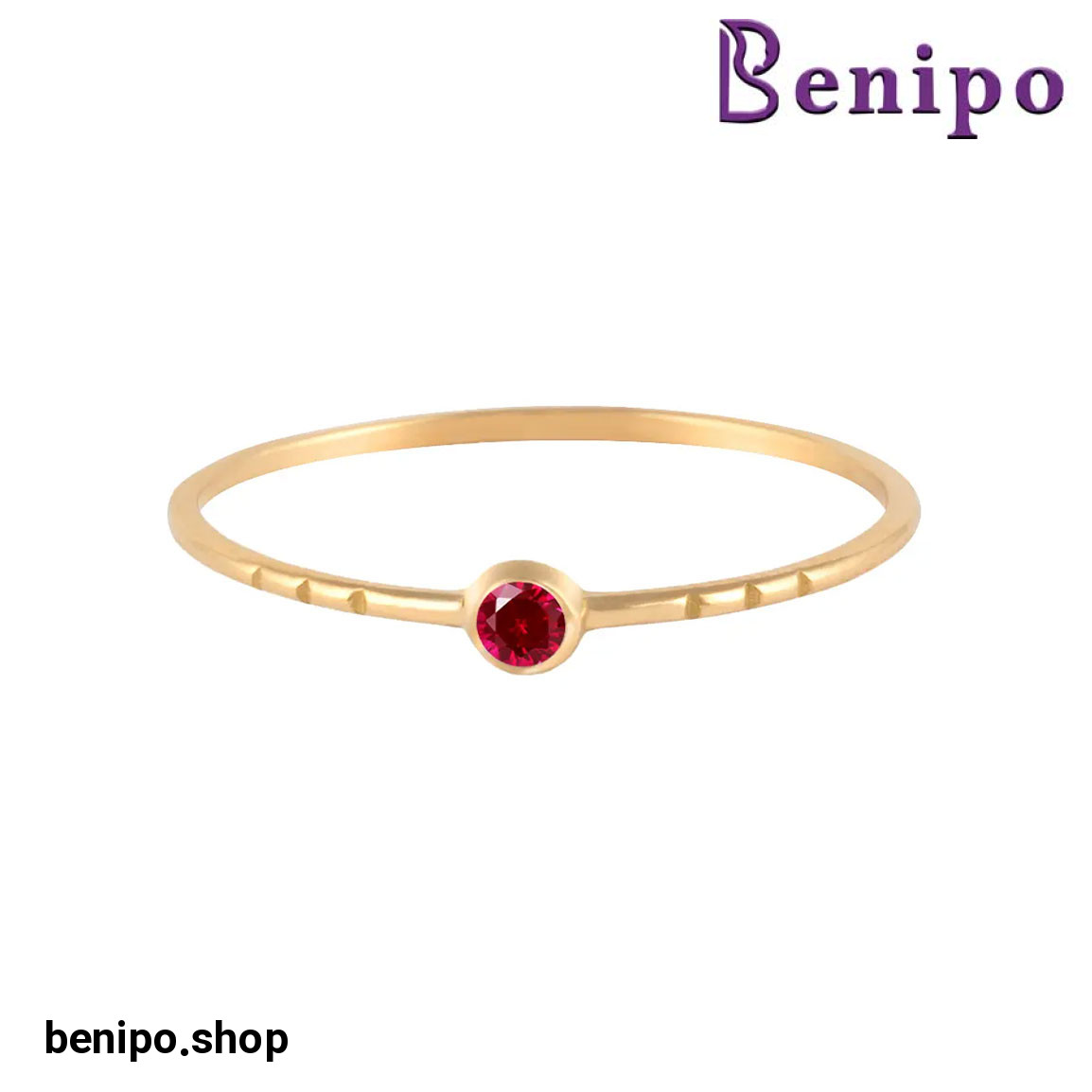 انگشتر طلا مینیمال سه خط نگینی اناری سایز53 0.58 گرم