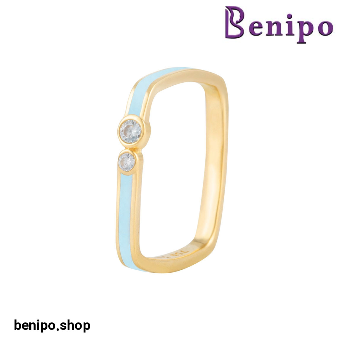 انگشتر طلا مدل مربع مینا آبی سایز59