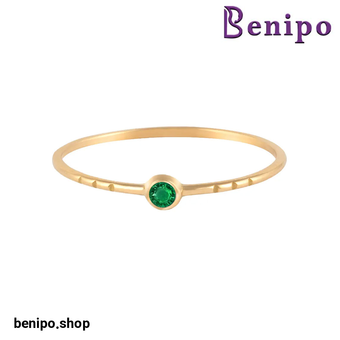 انگشتر طلا مینیمال سه خط نگینی سبز سایز53 0.61 گرم