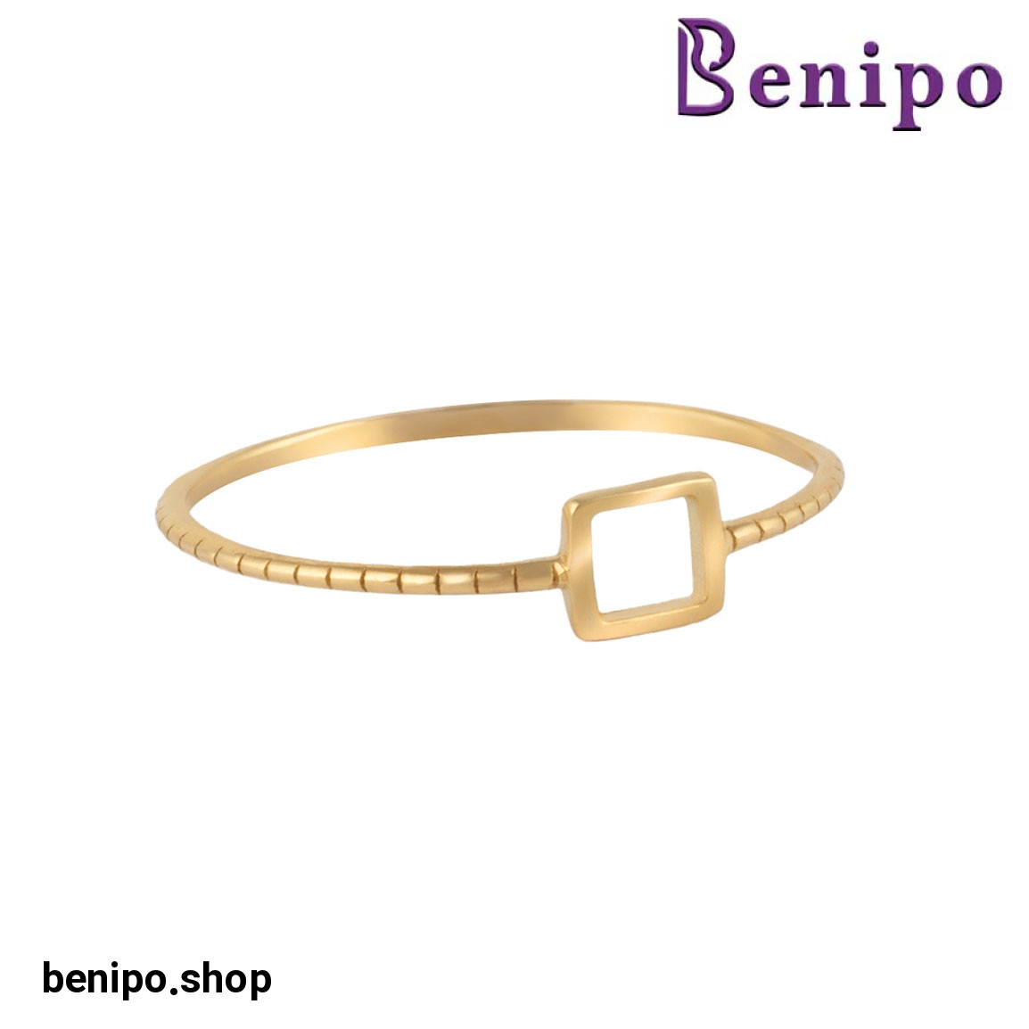 انگشتر طلا مدل مربع توخالی راه راه سایز52