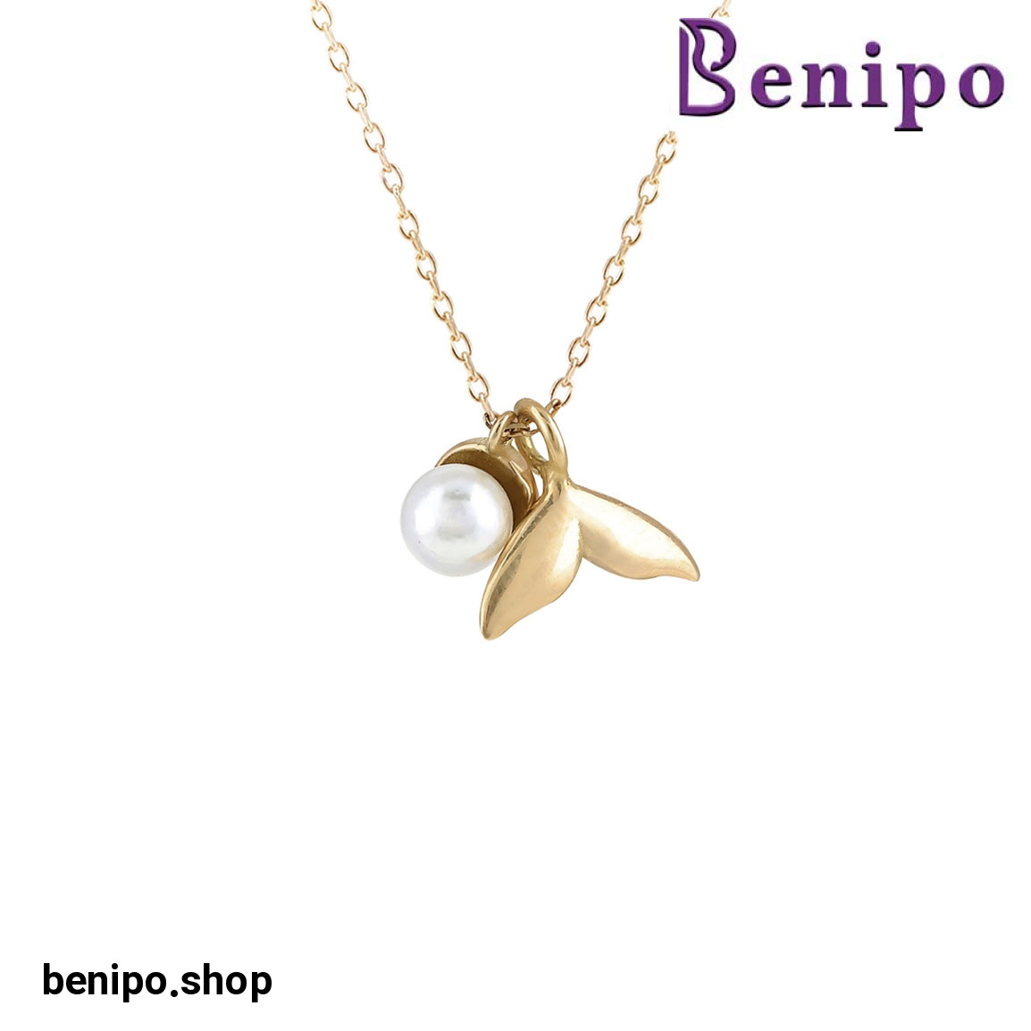 گردنبند طلا دم نهنگ و مروارید 1.95 گرم