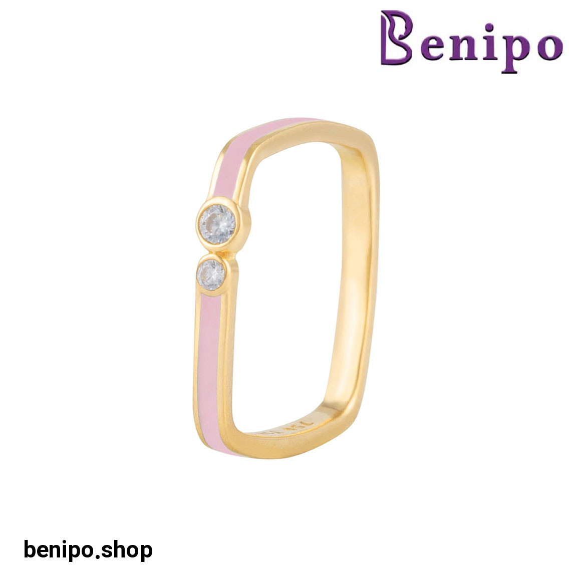 انگشتر طلا مدل مربع مینا صورتی سایز59