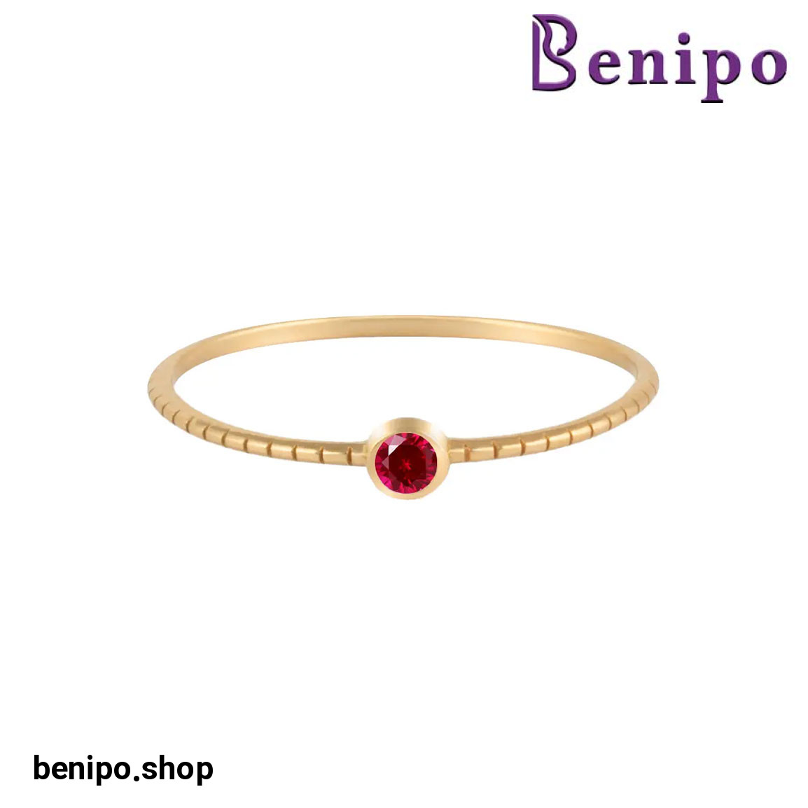 انگشتر طلا مینیمال نگینی راه راه اناری سایز53 0.51 گرم