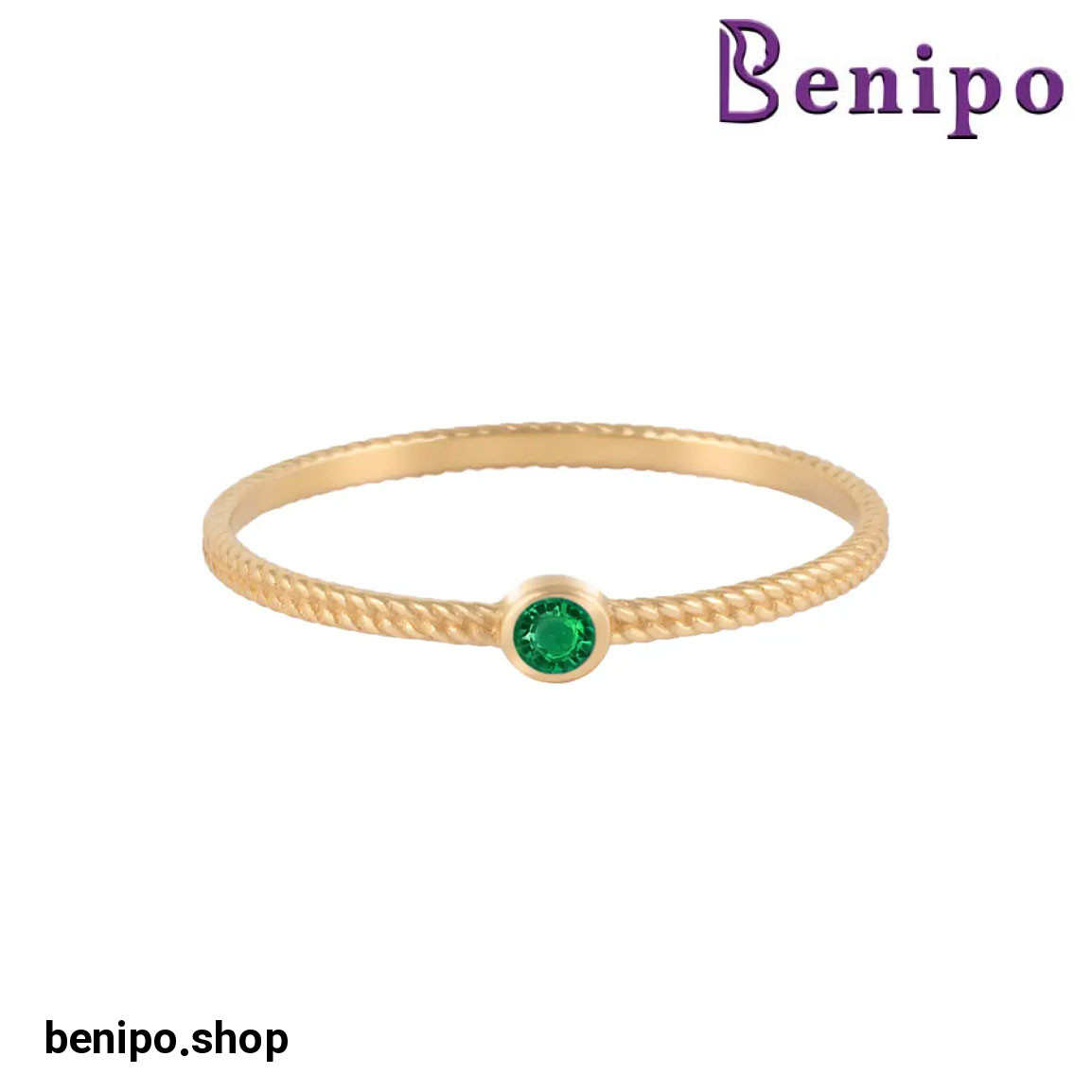 انگشتر طلا کارتیه نگینی ظریف سبز سایز52 0.73 گرم