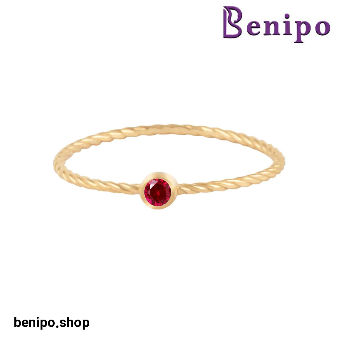 انگشتر طلا طنابی نگین دار اناری سایز52 0.56 گرم