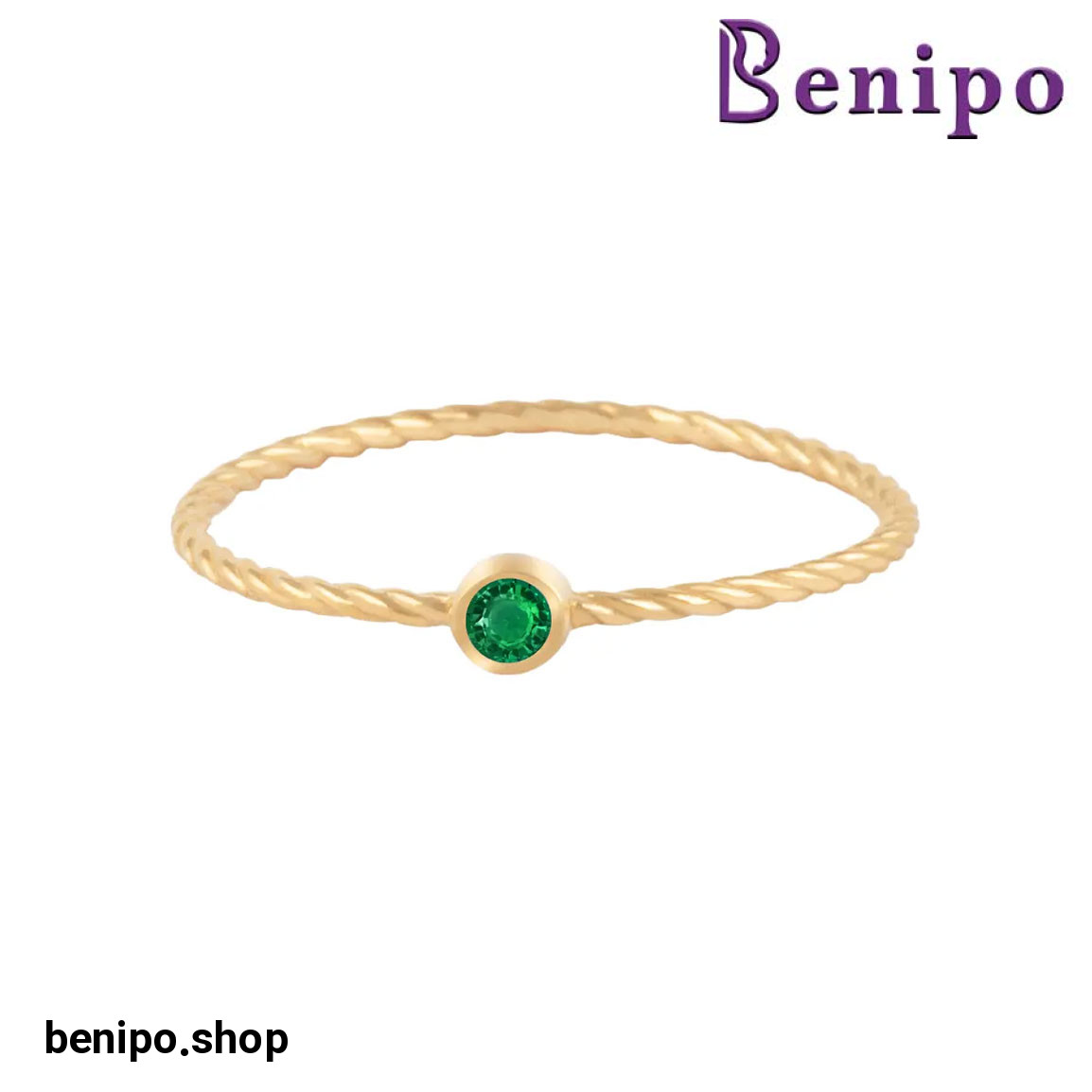 انگشتر طلا طنابی نگین دار سبز سایز52 0.56 گرم