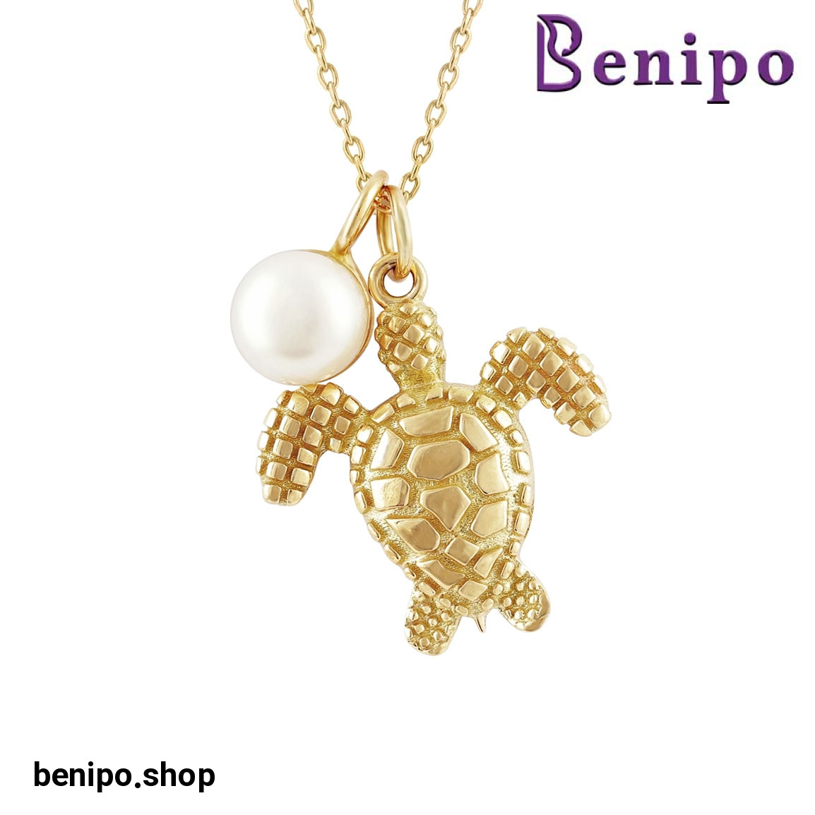 گردنبند طلا لاکپشت و مروارید طبیعی 2.55 گرم