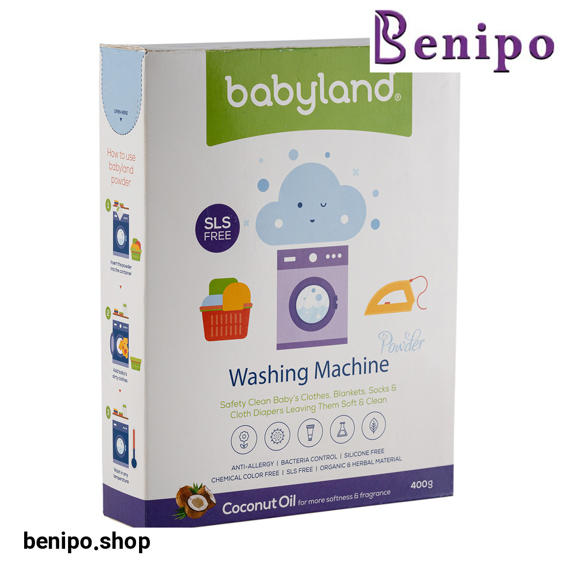 پودر صابون رختشویی ماشین حاوی روغن نارگیل وزن 400 گرم