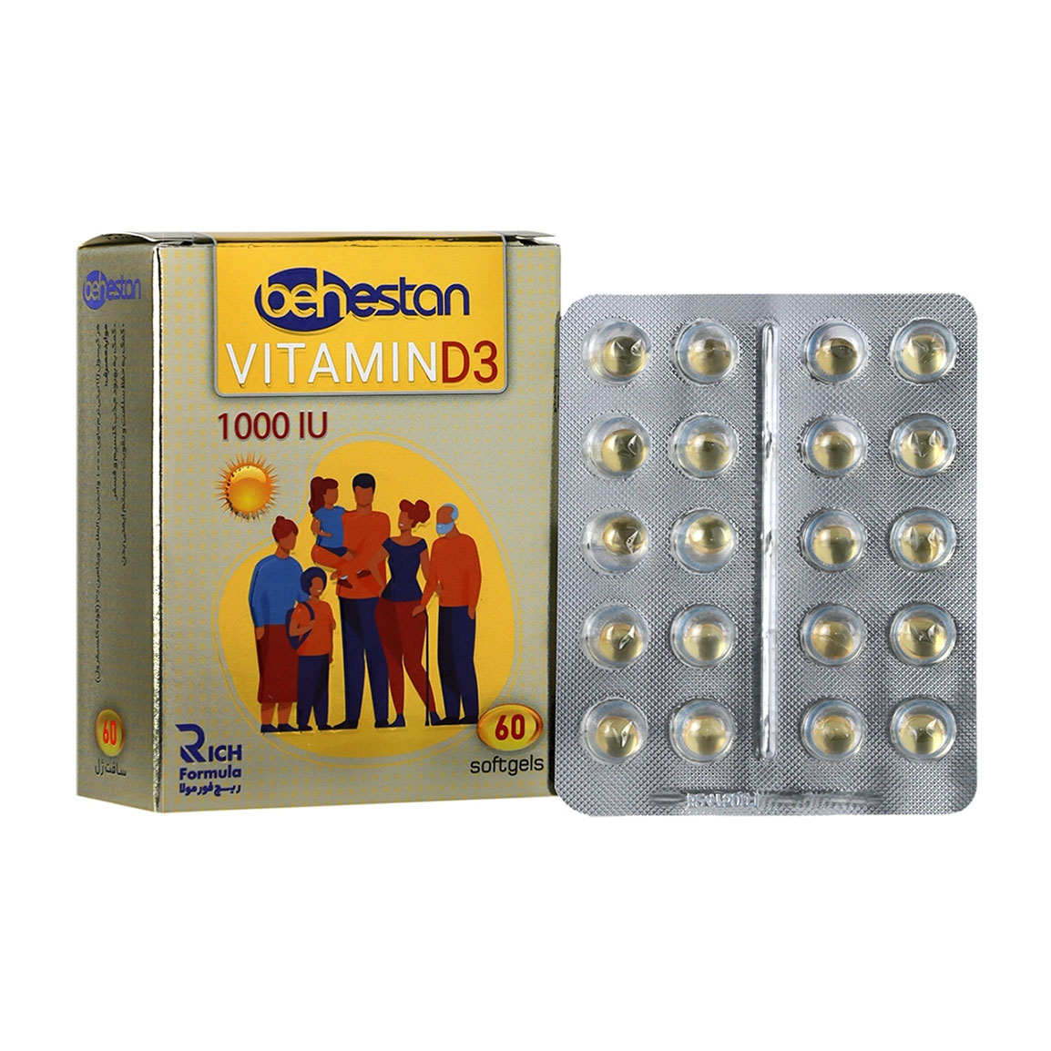 سافت ژل ویتامین D3 1000 واحد بسته 60 عددی