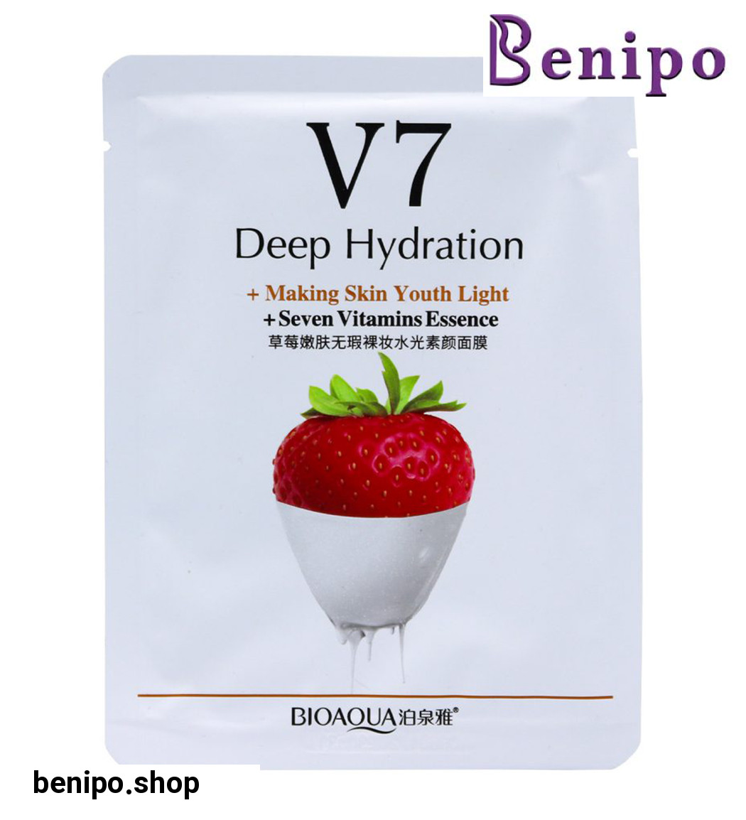 ماسک ورقه ای آبرسان قوی v7 حاوی عصاره توت فرنگی وزن 30 گرم