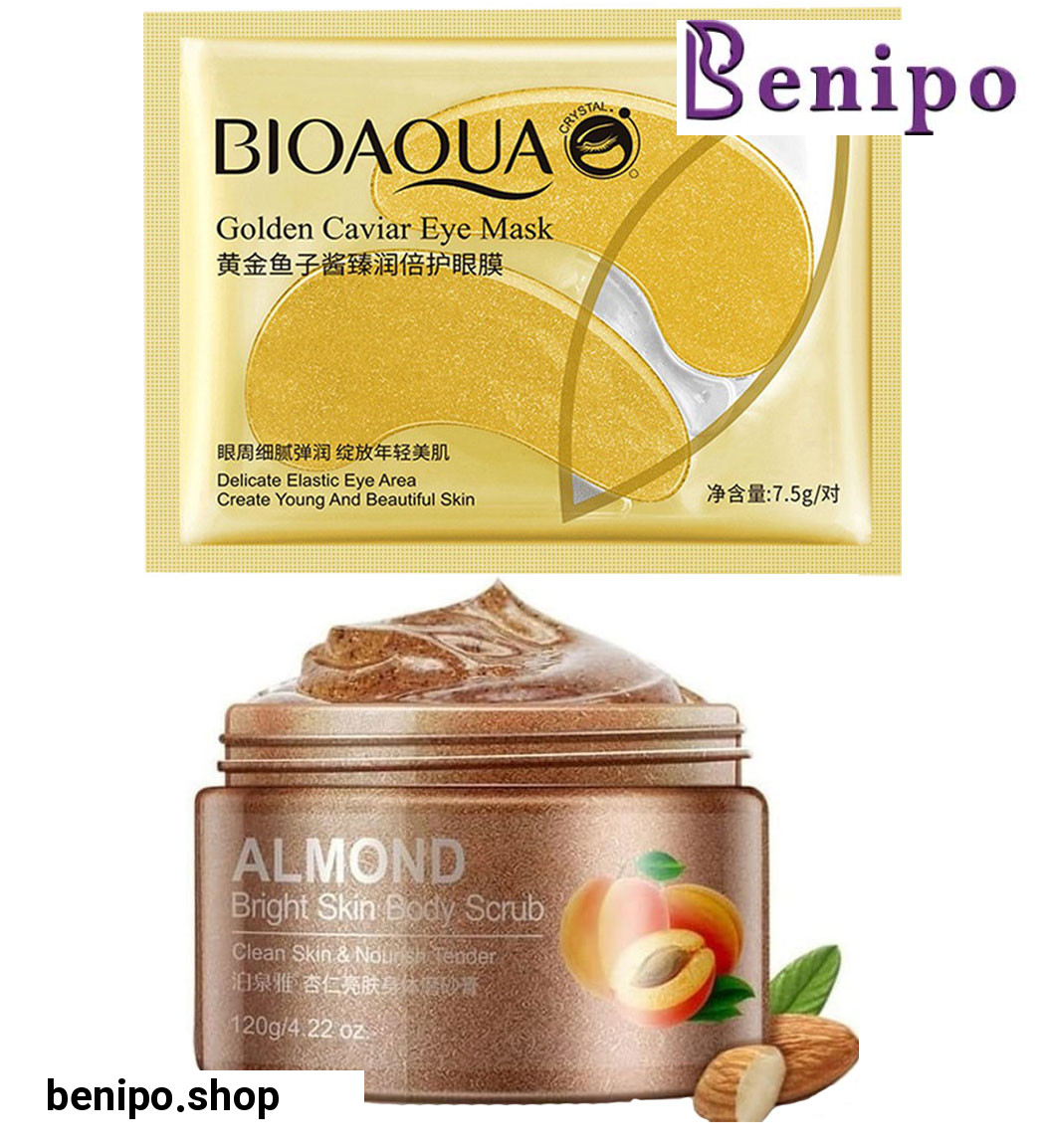 پک 2 عددی اسکراب روشن کننده صورت حاوی عصاره زردآلو و ماسک ورقه ای زیر چشم خاویار طلایی