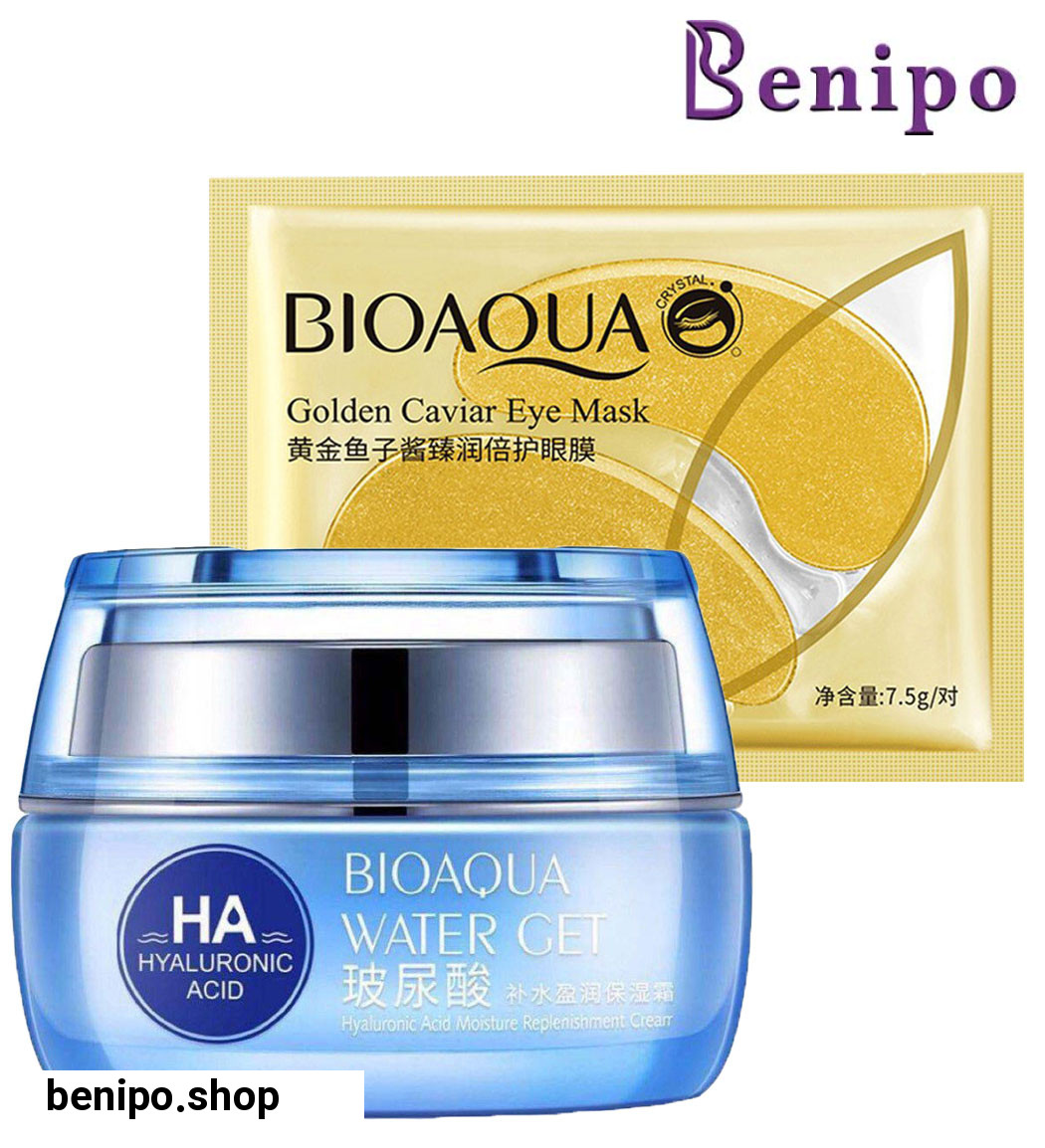 کرم مرطوب کننده هیالورونیک اسید و ماسک ورقه ای زیر چشم خاویار طلایی بسته 2 عددی
