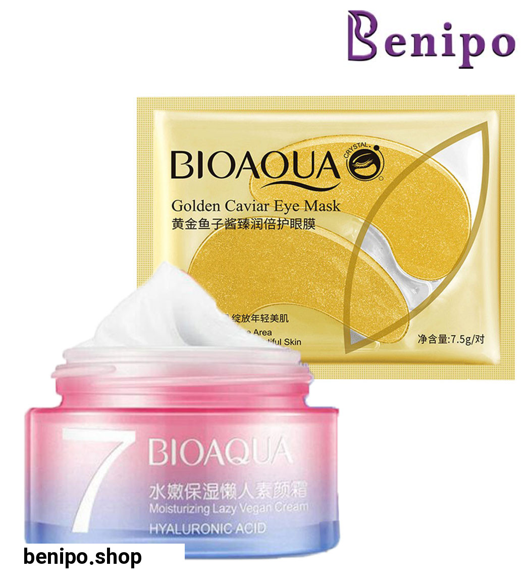 کرم سفید کننده هفت ویتامینه و ماسک ورقه ای زیر چشم خاویار طلایی بسته 2 عددی