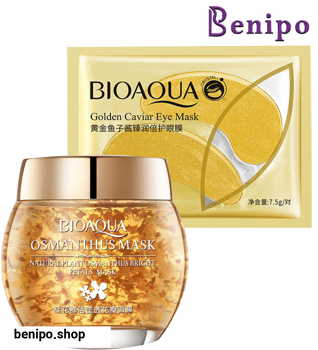 ماسک صورت شب ضد چروک اسمانتوس طلایی و ماسک ورقه ای زیر چشم خاویار طلایی بسته 2 عددی