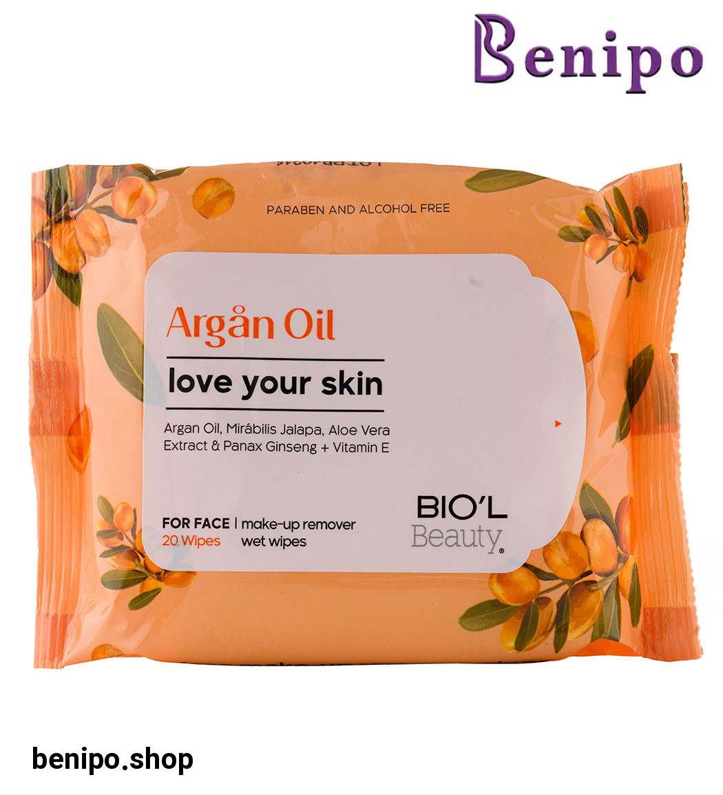 دستمال مرطوب آرایشی روغن آرگان مخصوص پوست خشک و حساس