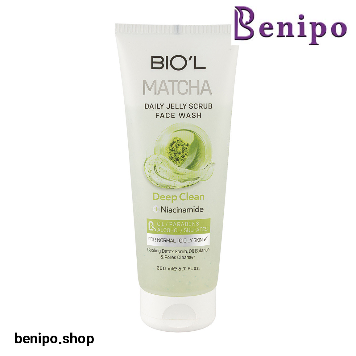 فیس واش ژلی حاوی عصاره ماچا مناسب پوست نرمال تا چرب حجم 200 میلی لیتر