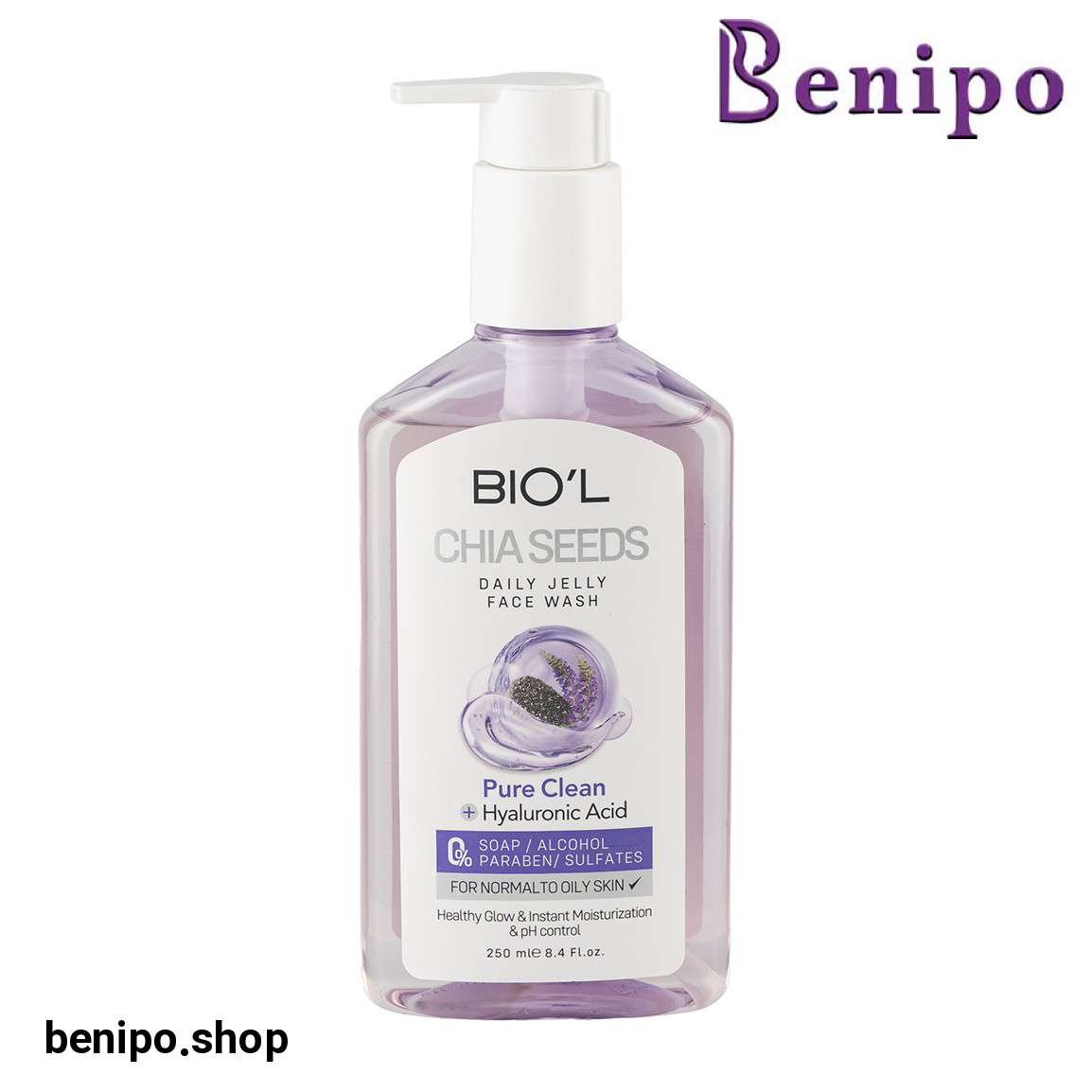 فیس واش ژلی حاوی عصاره چیا و هیالورونیک اسید مناسب پوست نرمال تا چرب حجم 250 میلی لیتر