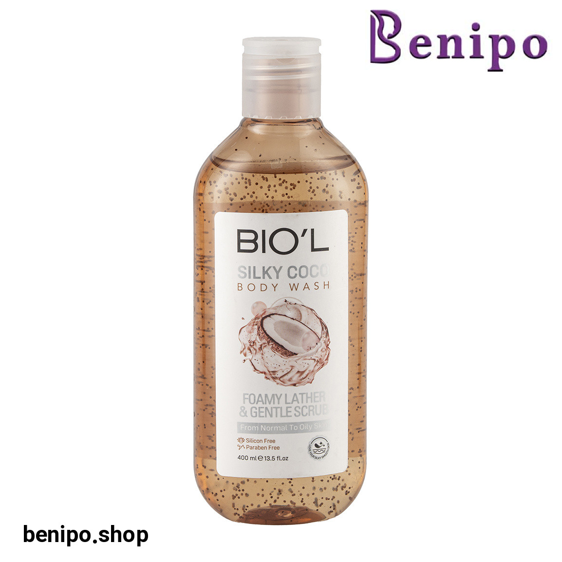 شامپو بدن ژلی سیلکی کوکو حاوی اسکراب مناسب پوست معمولی تا چرب حجم 400 میلی لیتر