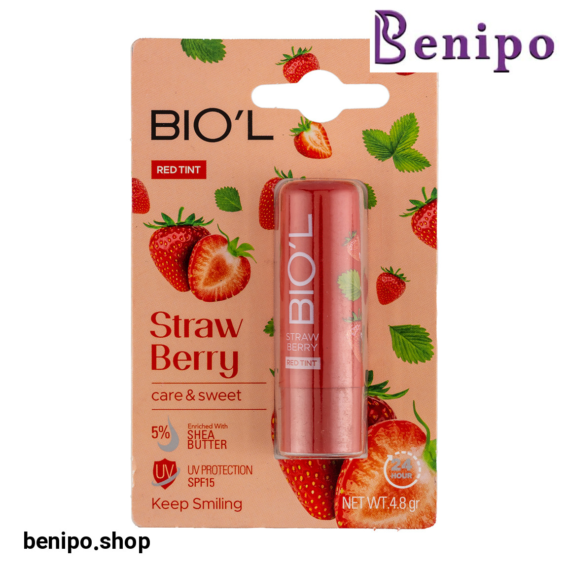 بالم لب رنگی مدل Straw Berry با SPF15 وزن 4.8 گرم