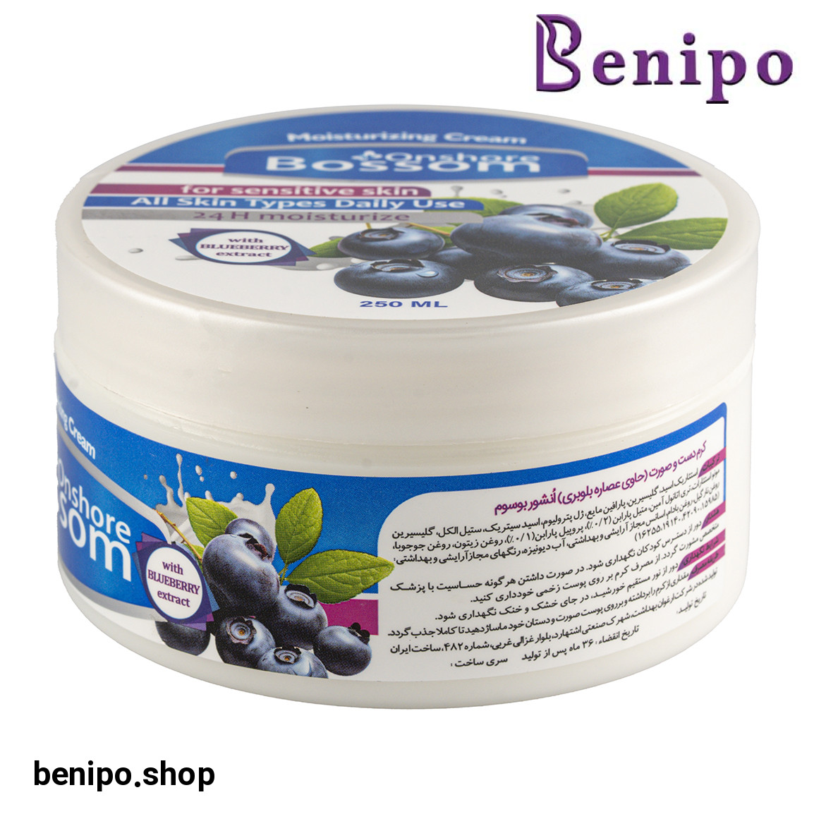 کرم دست و صورت آبرسان بلوبری حجم 250 میلی لیتر
