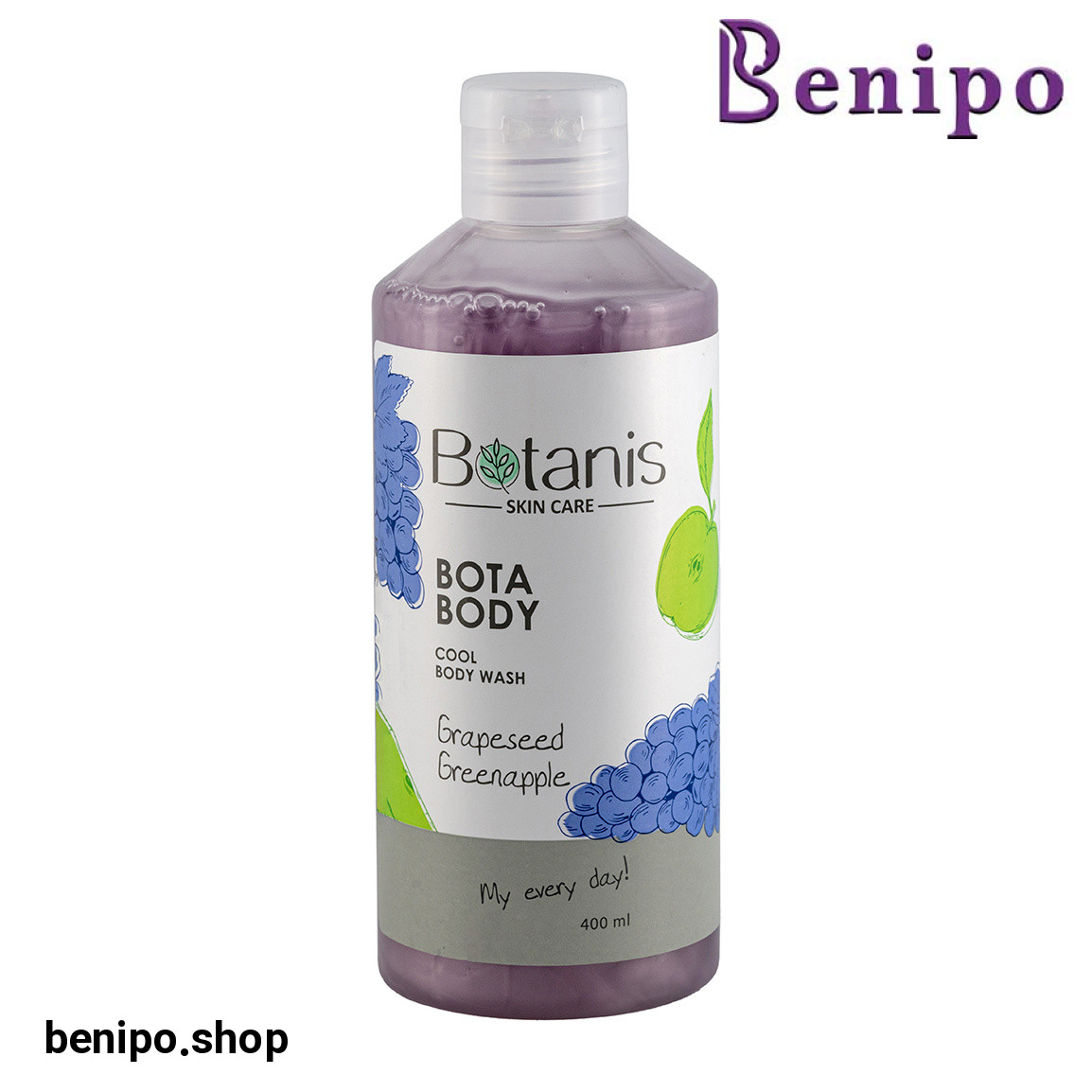 شامپو بدن حاوی عصاره سیب سبز و روغن هسته انگور حجم 400 میلی لیتر