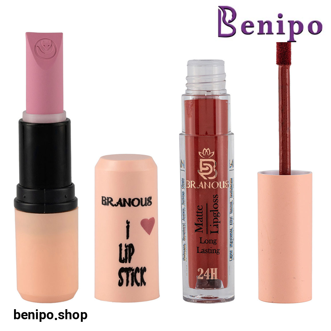 پک هدیه 2 عددی شامل رژ لب مایع کد 509 و رژ لب جامد کد 611