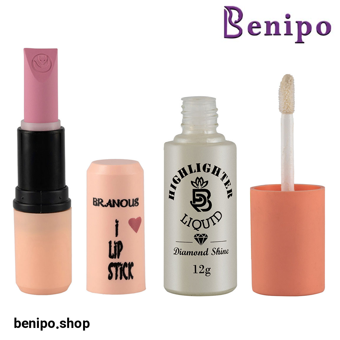 پک هدیه 2 عددی شامل هایلایتر 802 و رژ لب جامد کد 611