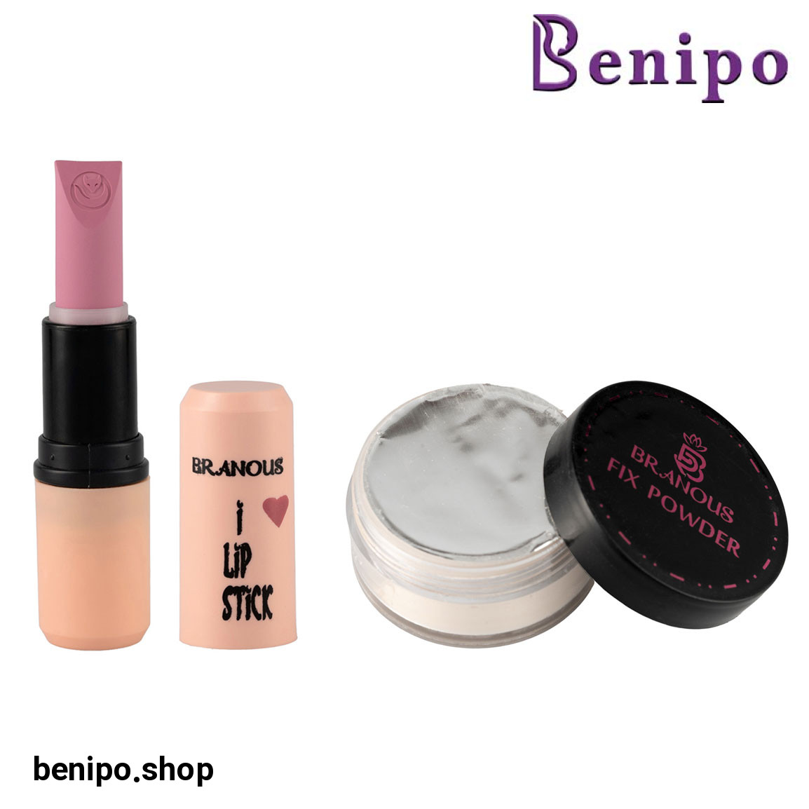 پک هدیه 2 عددی شامل پودر فیکس و رژ لب جامد کد 611