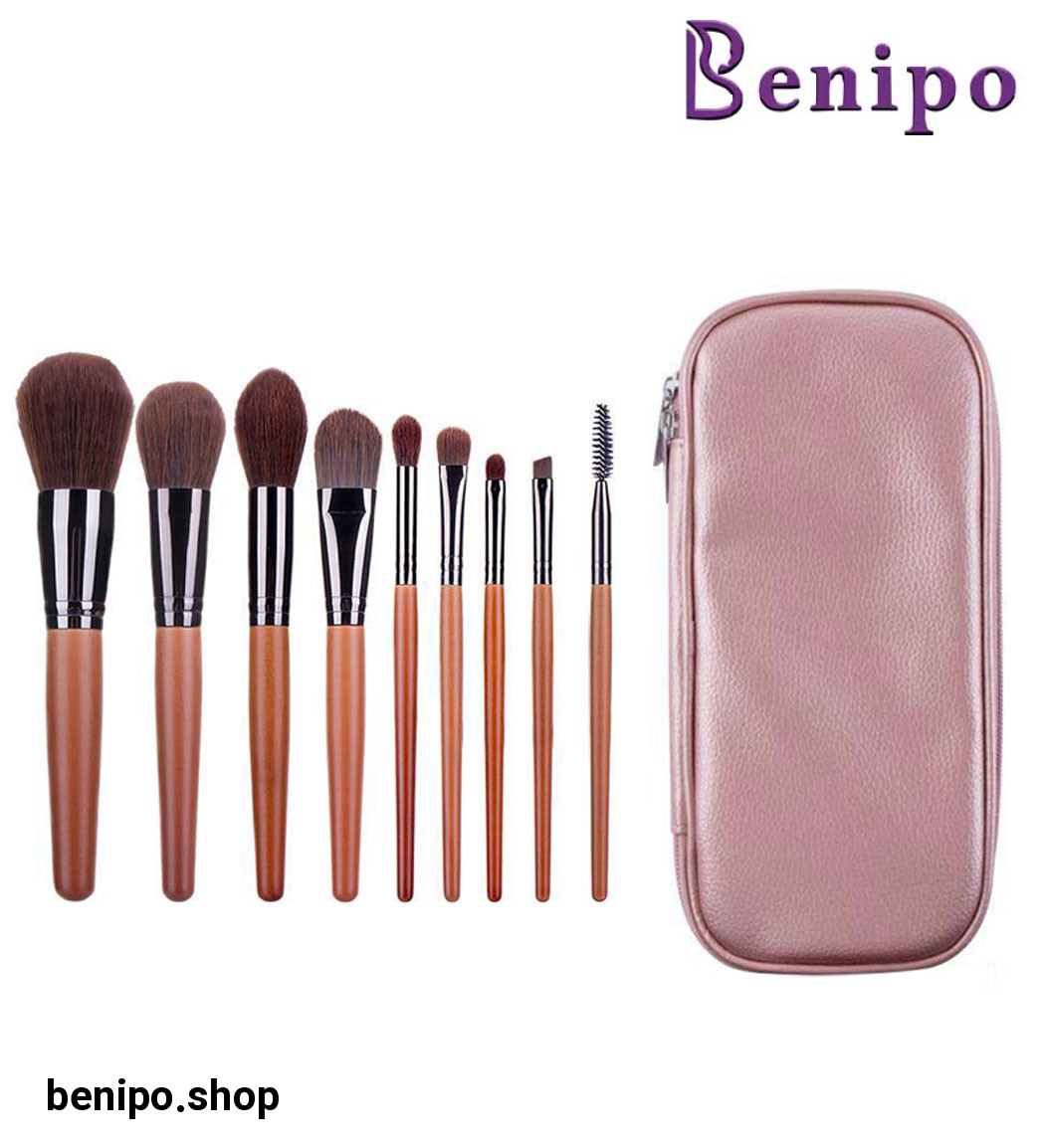 ست برس آرایشی مدل 09 مجموعه 9 عددی رنگ قهوه ای