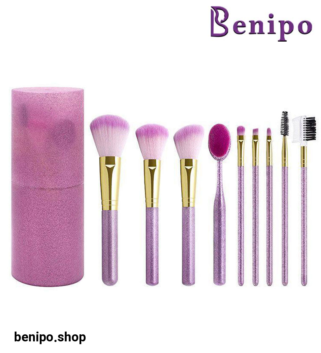 ست براش آرایشی 9 عددی لیوانی رنگ صورتی