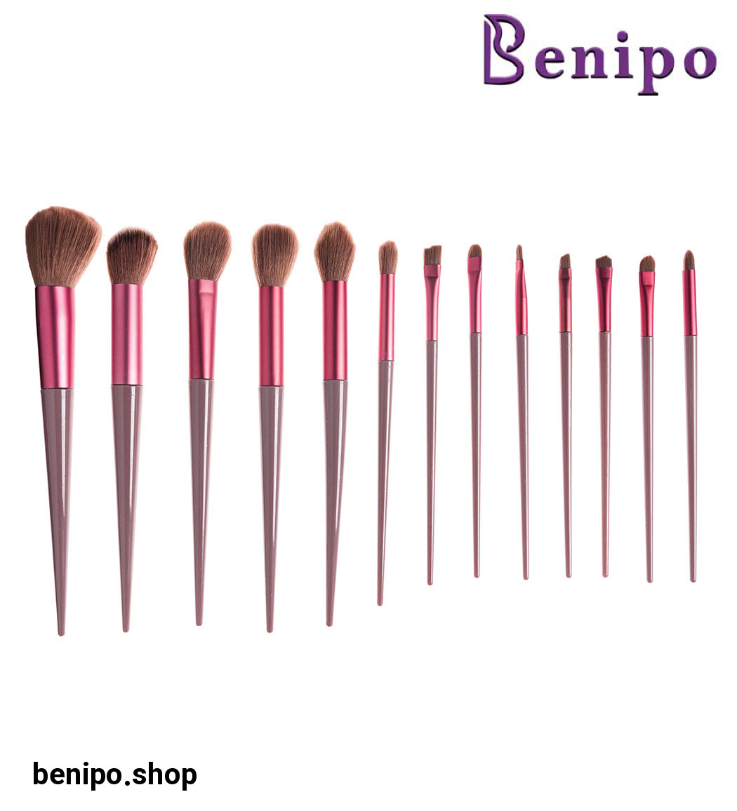 ست براش آرایشی مدل F3 مجموعه 13 عددی همراه 1 عدد پدآرایشی