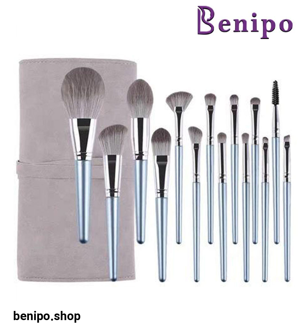 ست براش آرایشی مدل G3 رنگ تیتانیومی 14 عددی به همراه کیف