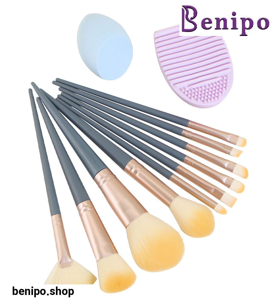 ست براش مدل K1 مجموعه 10 عددی به همراه 1 عدد پد آرایشی و براش شور