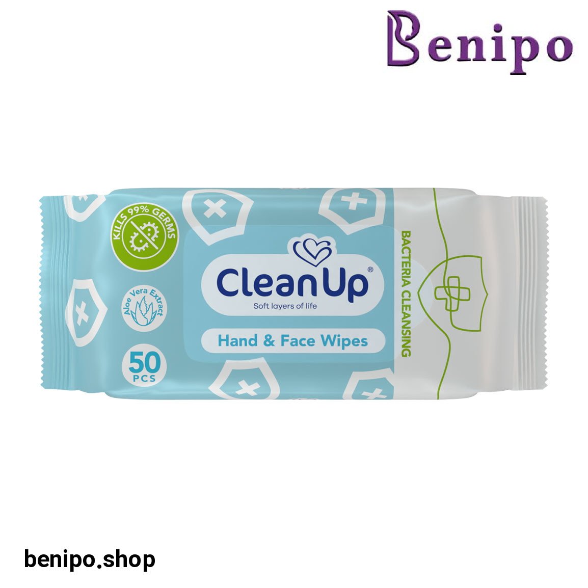 دستمال مرطوب پاک کننده دست و صورت با خاصیت پاکسازی و کاهش باکتری های روی پوست بسته 50 عددی