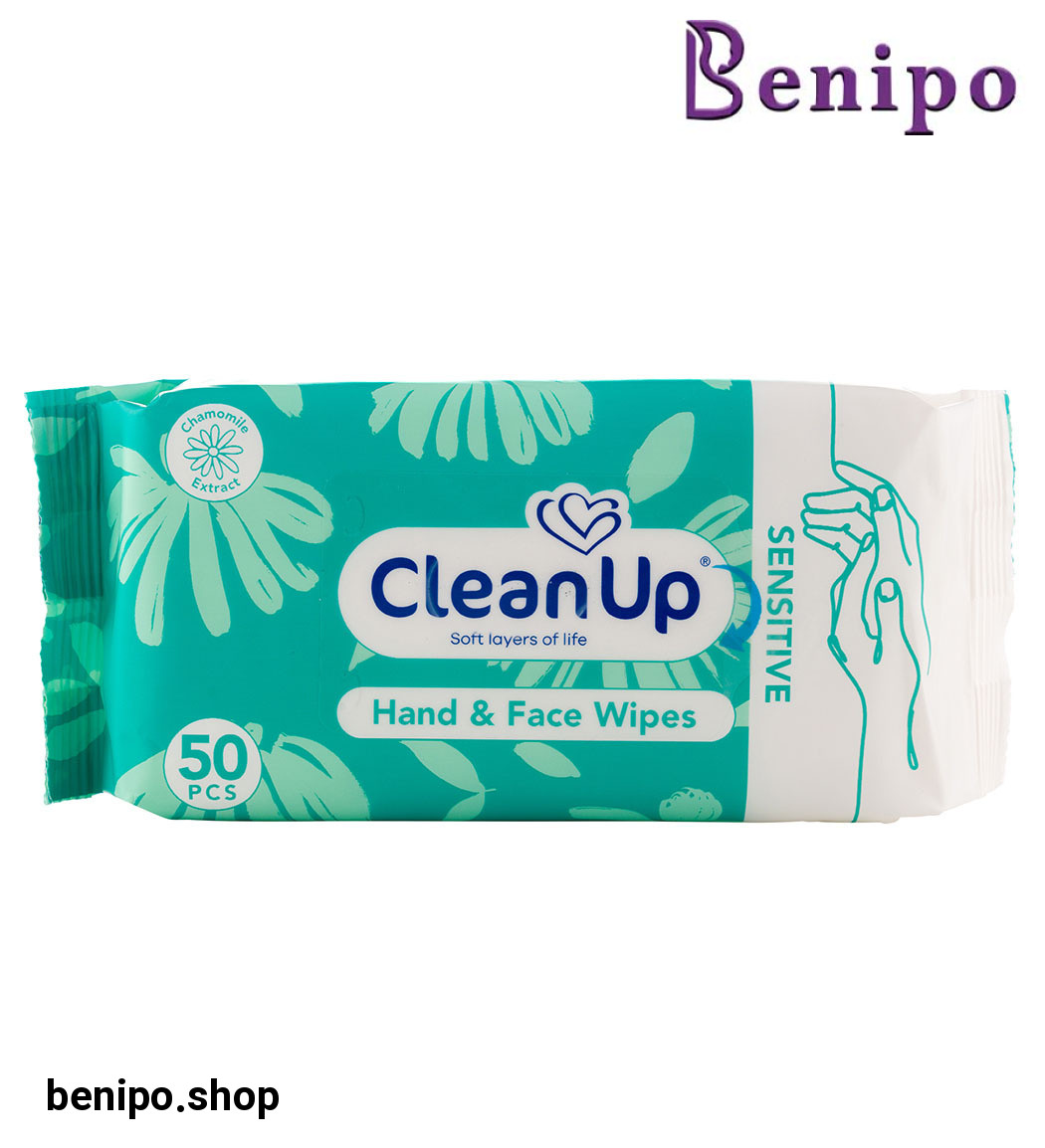 دستمال مرطوب پاک کننده دست و صورت مناسب پوست حساس 50 عددی