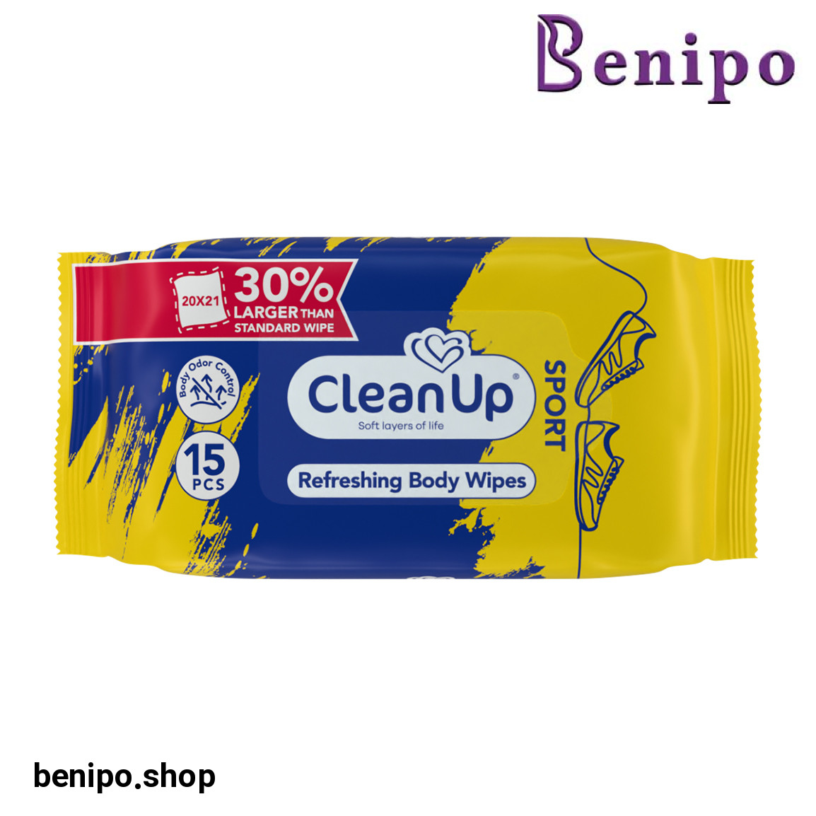 دستمال مرطوب پاک کننده بدن مدل Sport بسته 15 عددی