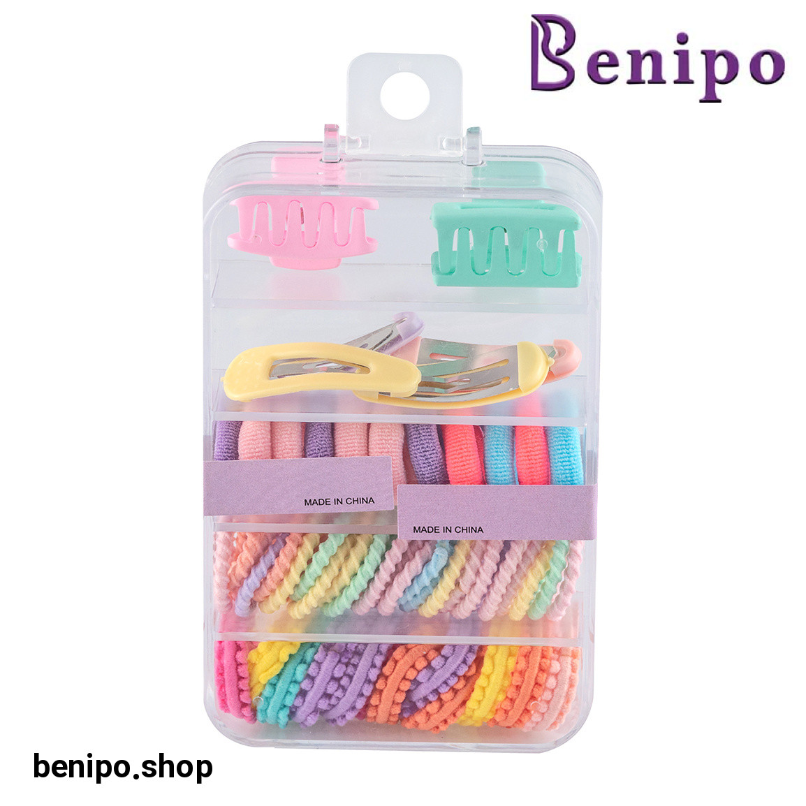 کش مو رنگی به همراه کلیپس و گیره جعبه دار