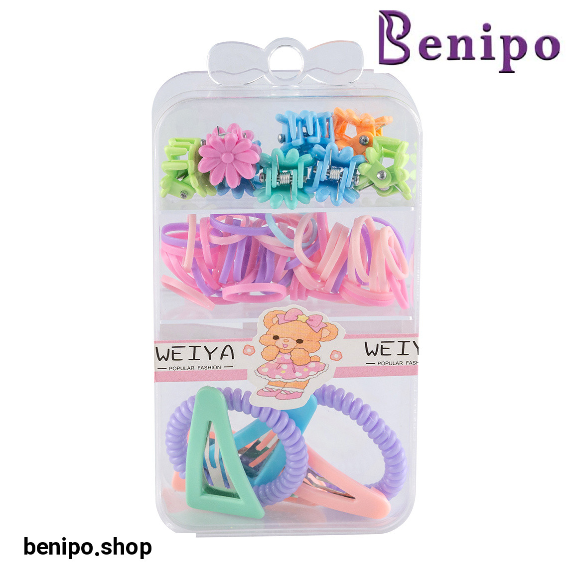 کش چهل گیس رنگی به همراه کلیپس و گیره سر جعبه دار