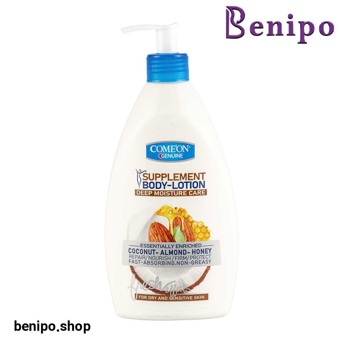 لوسیون بدن و مرطوب کننده با رایحه نارگیل بادام و عسل مناسب پوست های خشک و حساس حجم 510میلی لیتر