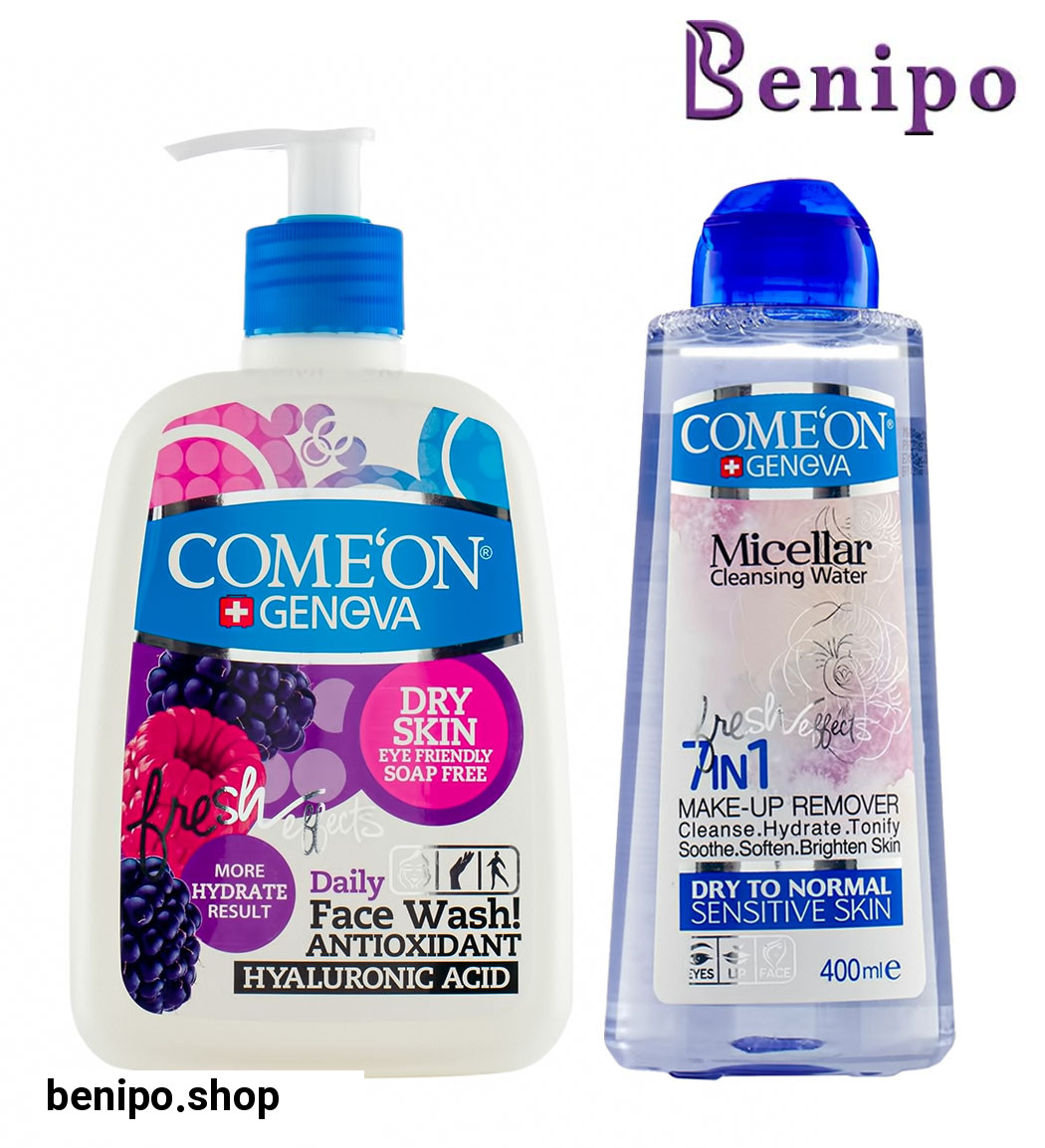 پک ژل شستشوی صورت پوست خشک 500میل و محلول میسلار واتر پوست نرمال و حساس 400میل