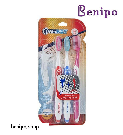 مسواک نیودنت مدل پروموپرل برس نرم بسته سه عددی همراه با نخ دندان
