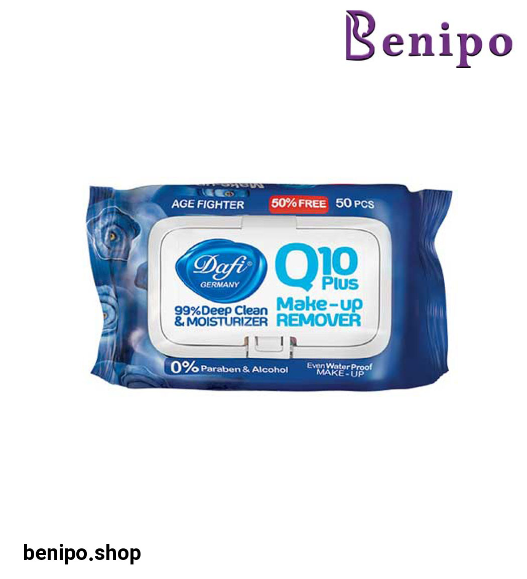 دستمال مرطوب پاک کننده آرایش ضد پیری حاوی Q10 و عصاره بلوبری 50 عددی